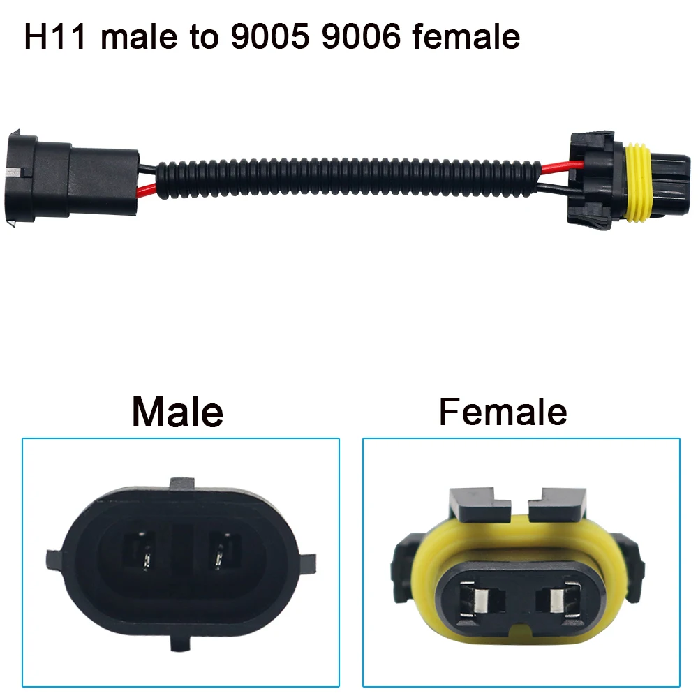 NSXINQI 1piece H11 Male Connector to 9005 HB3 9006 HB4 Female Connectors Conversion Adaptor Wiring Harness Headlight Fog Light