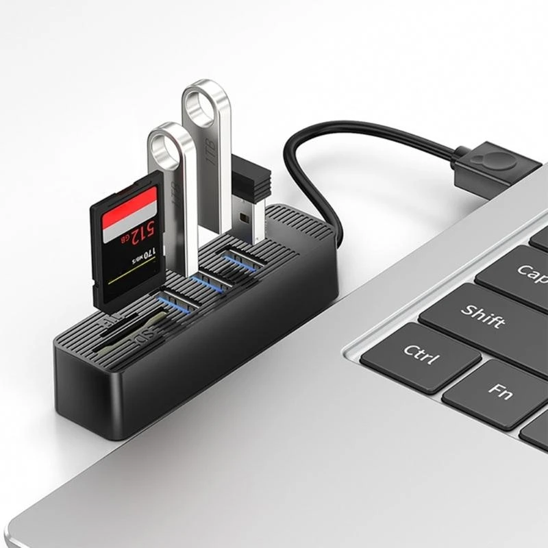 

ABS Metal USB Hubs Splitter Including Card Reader Supporting 480Mbps Transfer for Data Management on Various OS 896C