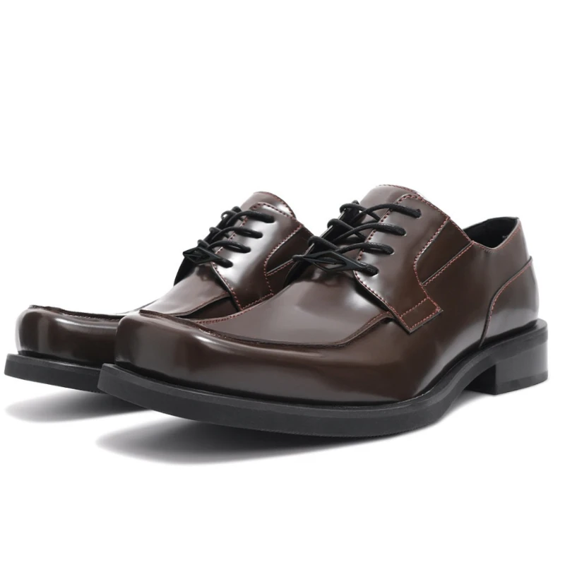 

Мужские туфли-дерби с квадратным носком из натуральной кожи: дышащие, универсальные, удобные, для повседневной носки, увеличивающие рост