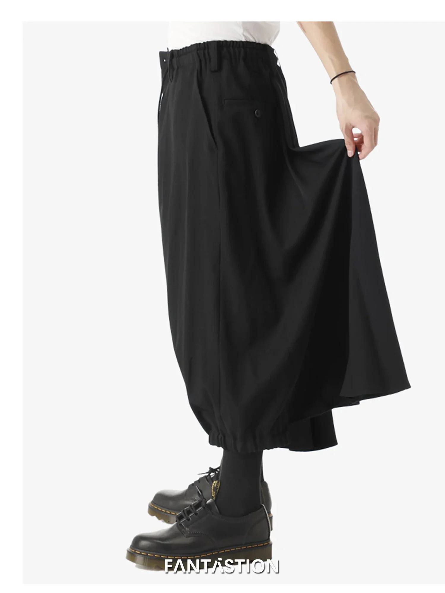 FANTASTION harem pants men Pleated korean popular clothes baggy pants Slacks Wide pants japanese pant skirt for men