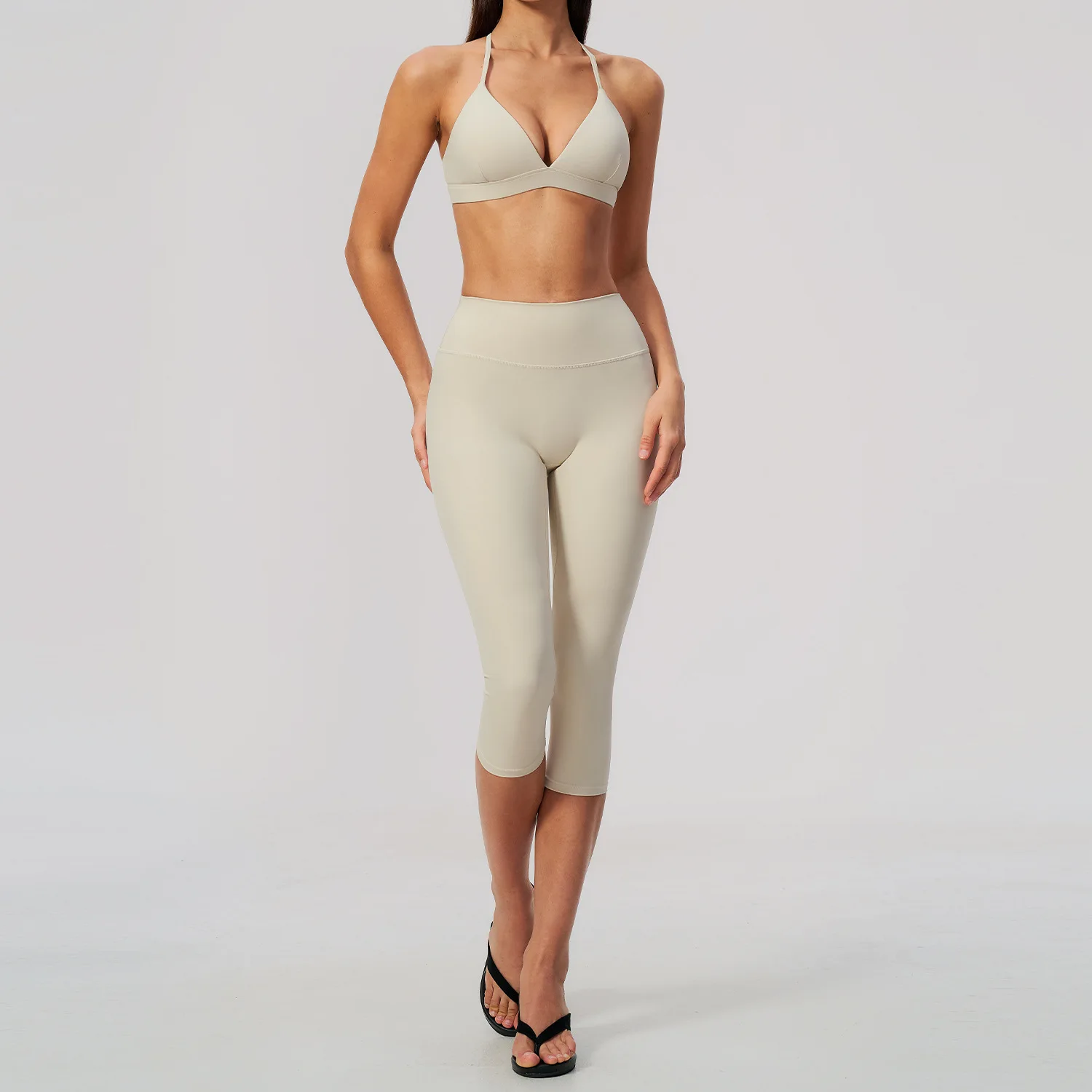 2PCS Fitness Suit Women Yoga Clothing Running Workout Outfits Gym Tracksuit Sportswear Set Cross Back Top Waist Capri Leggings