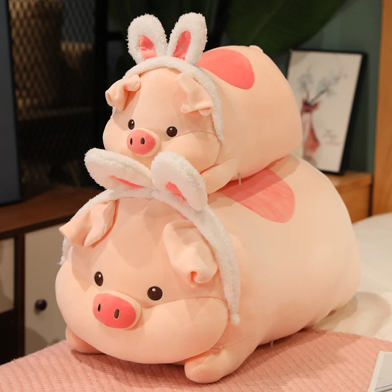 

60cm Soft Lovely Pig Plush Toy Cute Stuffed Animal Pink Bunny Ears Pig Plushie Hug Pillow Washable Christmas Gift For Girl Child