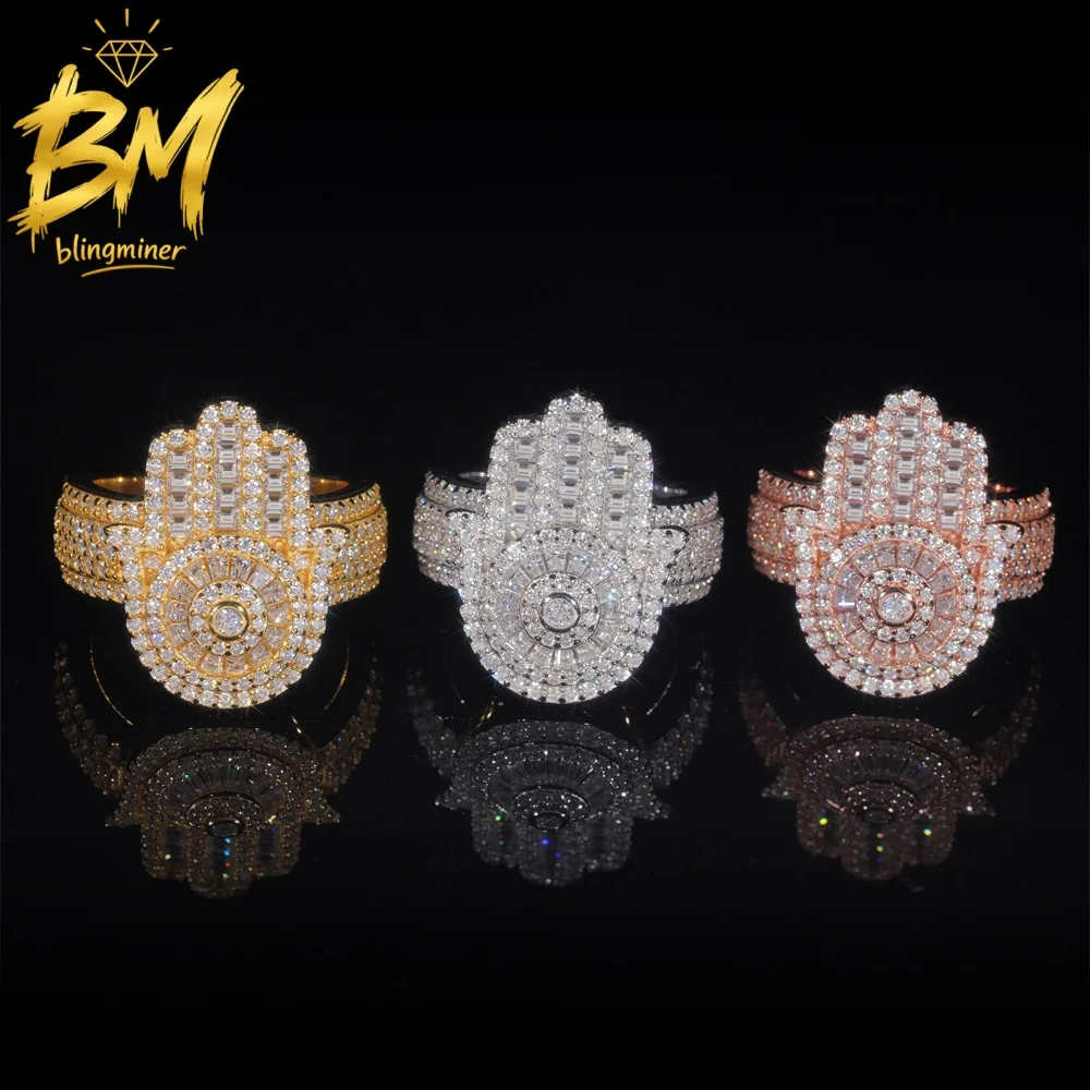 Blingminer Hamsa Hand VVS Moissanite Rings For Men Women S925 Silver Finger Jewelry Pass Diamonds Tester GRA Free Shipping