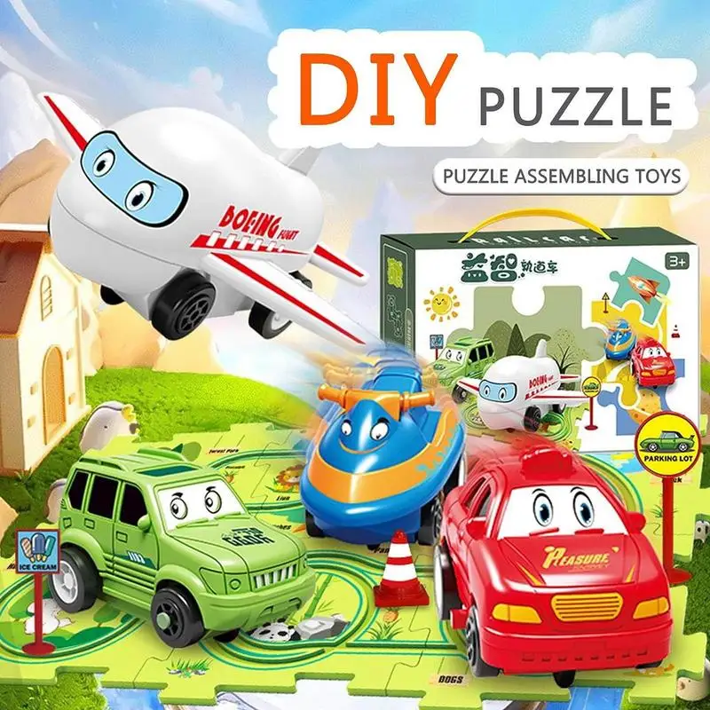 Kids Jigsaw Puzzles Toys DIY Assembly Electric Race Car Track Toys Slot Rail Toys For Kids Monetssori Early Educational Toys