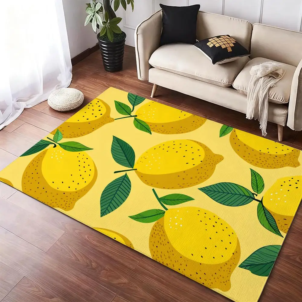 Yellow Lemon Fruit Floor Mat Flannel Rugs Soft Winter Warmth Floor Mat Thickened Non-Slip for Room Home Decor Door Mat