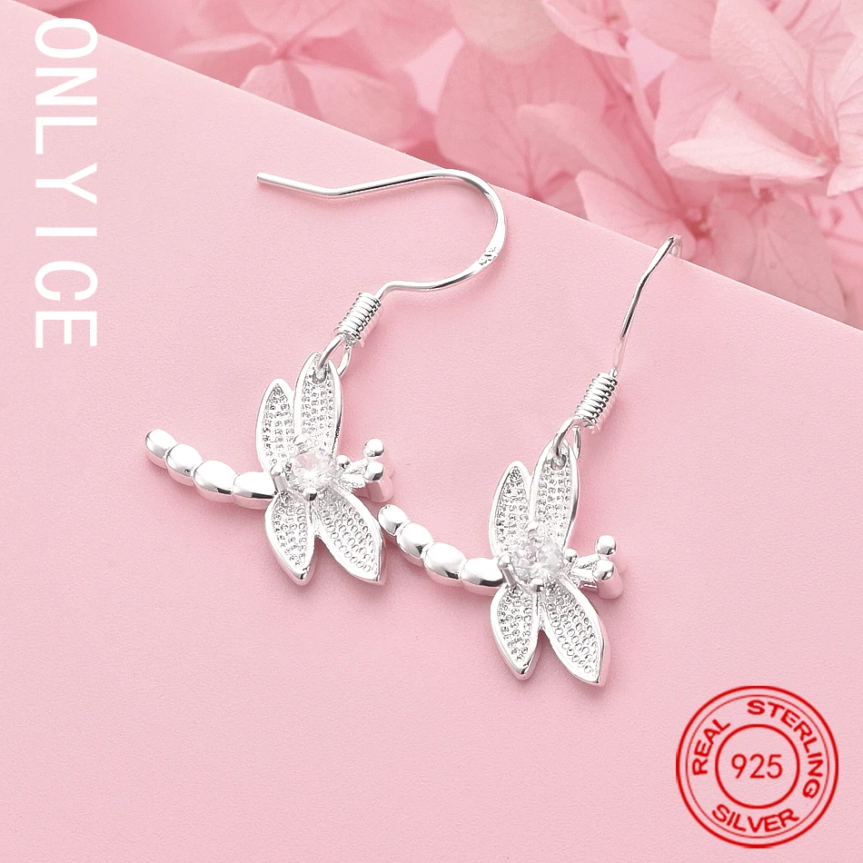 

Hot Sale Jewelry 925 Sterling Silver Earring Fashion Woman Crystal Dragonfly Earrings Gifts For Girlfriends