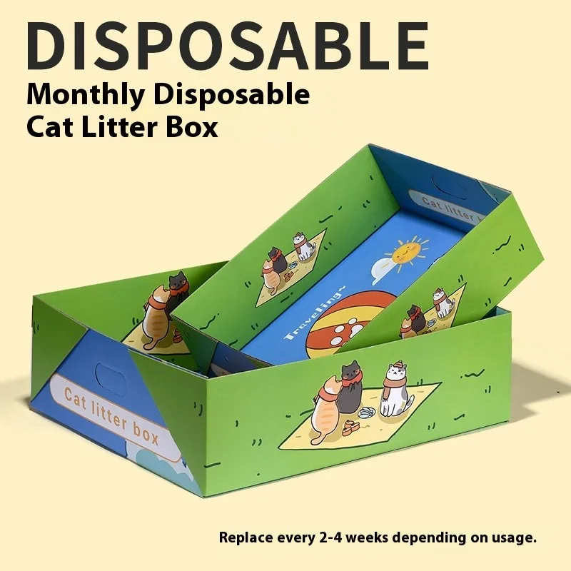

Extra Large Disposable Cat Litter Box Foldable Paper Based Eco Friendly Travel Boarding Temporary Use Portable Waste Tray Boxes