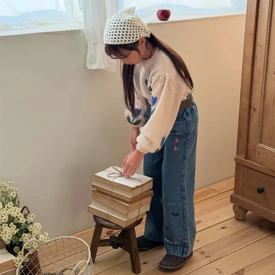 EM Girls Autumn Clothes Baby Cardigan Sweater Denim Dress Jeans Embroidery Shirt Strap Skirt Suits Kids Clothes Children Outwear
