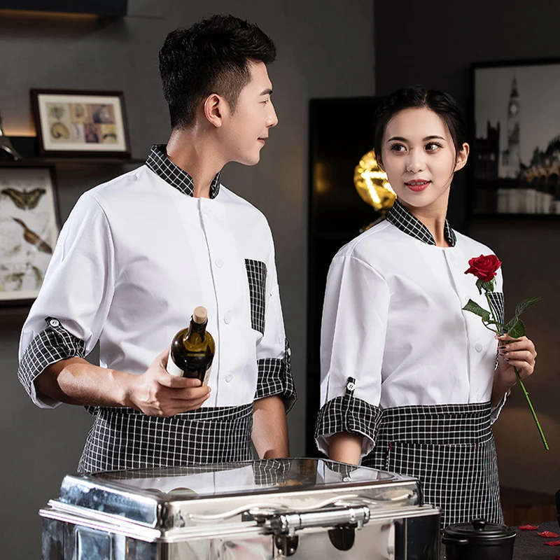 日本レストランユニセックスシェフジャケットホテルキッチンバーショップカフェケータリングシェフ作業服半袖/長袖シェフ制服