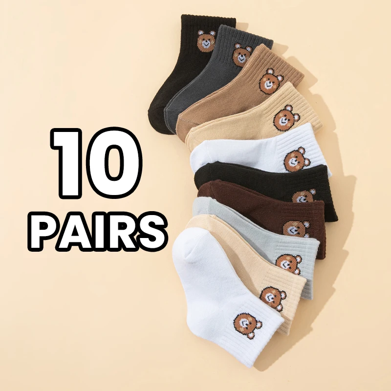 10 pairs  cute bear-patterned baby socks, comfortable and versatile kid's socks