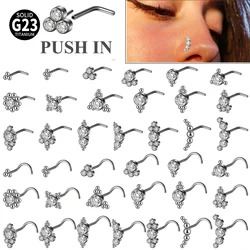 Dreamlee G23 Titanium Push in Nose Screw ring Cluster Flower CZ Gem Nostril Stud Piercing Tragus Cartilage Helix Conch Jewlery