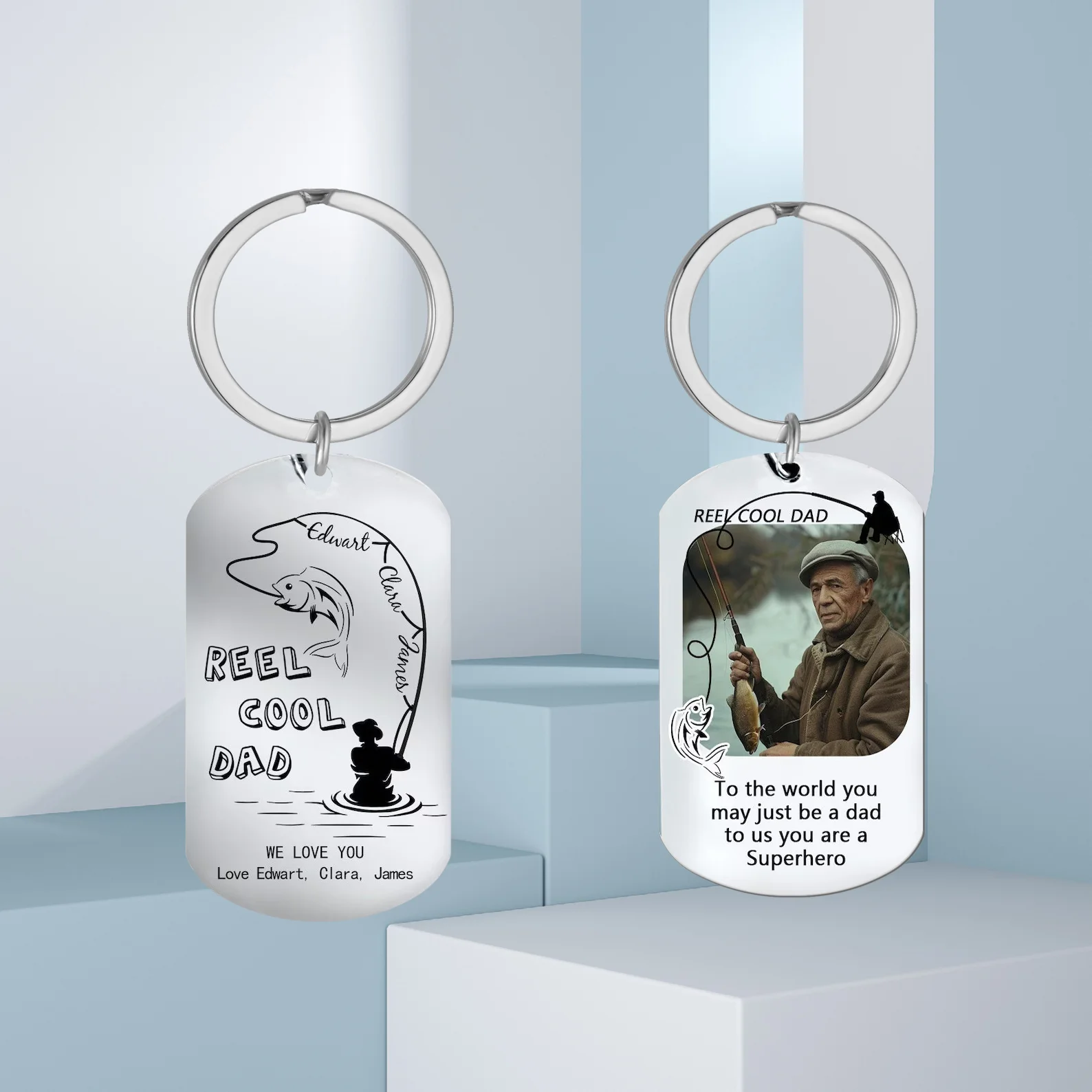

Personalized Customized Keychain, Picture Keychain Customized For Dad, Father's Day Gift, You Are Our Superhero In Our Hearts