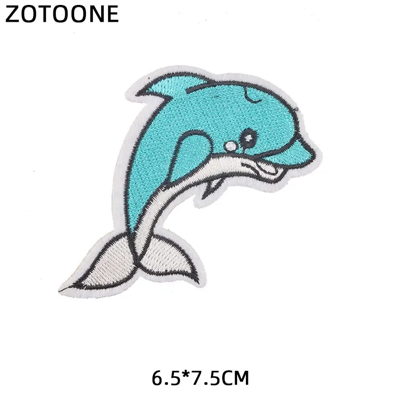 ZOTOONE Iron-on Shark Dolphin Patches Sew on Badge for Clothes Jeans Heat Transfers Embroidery for Kids DIY Patch Appliques G