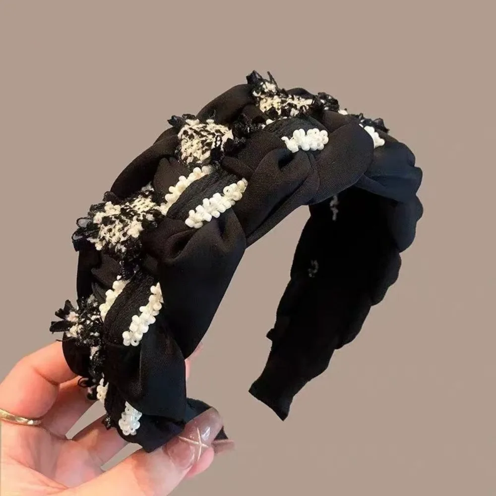

Exquisite Classic Wide Side Hairband Pearl Korean Style Braided Headband Headwear Turban Face Washing Hair Hoop Girls