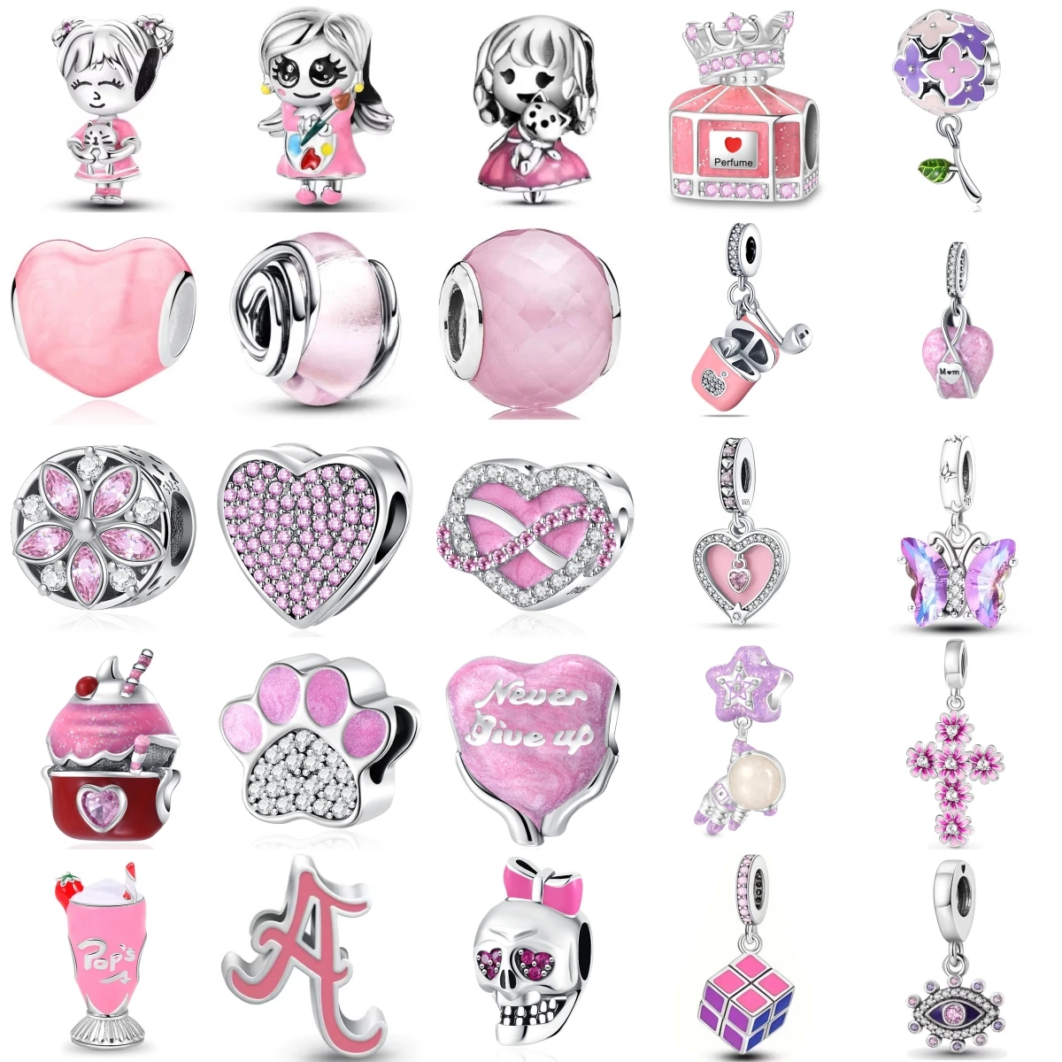 

Новый стерлингового серебра 925, романтическая розовая серия, духи, мороженое, очаровательный браслет из бисера, ожерелье, ювелирные изделия для женщин