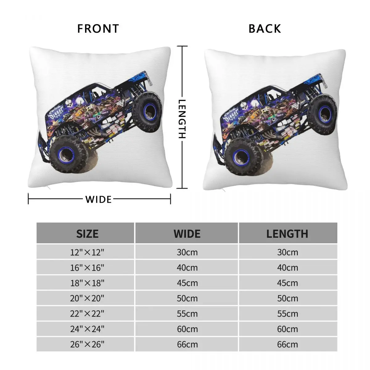 Monster Truck Son-Uva Digger Square Pillowcase Polyester Linen Velvet Creative Zip Decorative Sofa Cushion Case