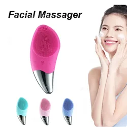 Mini Ultrasonic Facial Cleansing Brush Silicone Electric Sonic Face Skin Washing Massager USB Rechargeable Blackhead Remover
