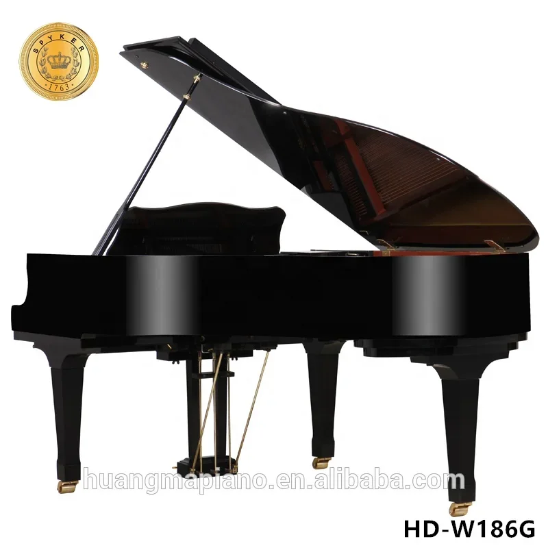 SPYKER HD-W186G Giant Grand Piano Acoustic, Black Polish Concert For Hotel Bar Bookstore