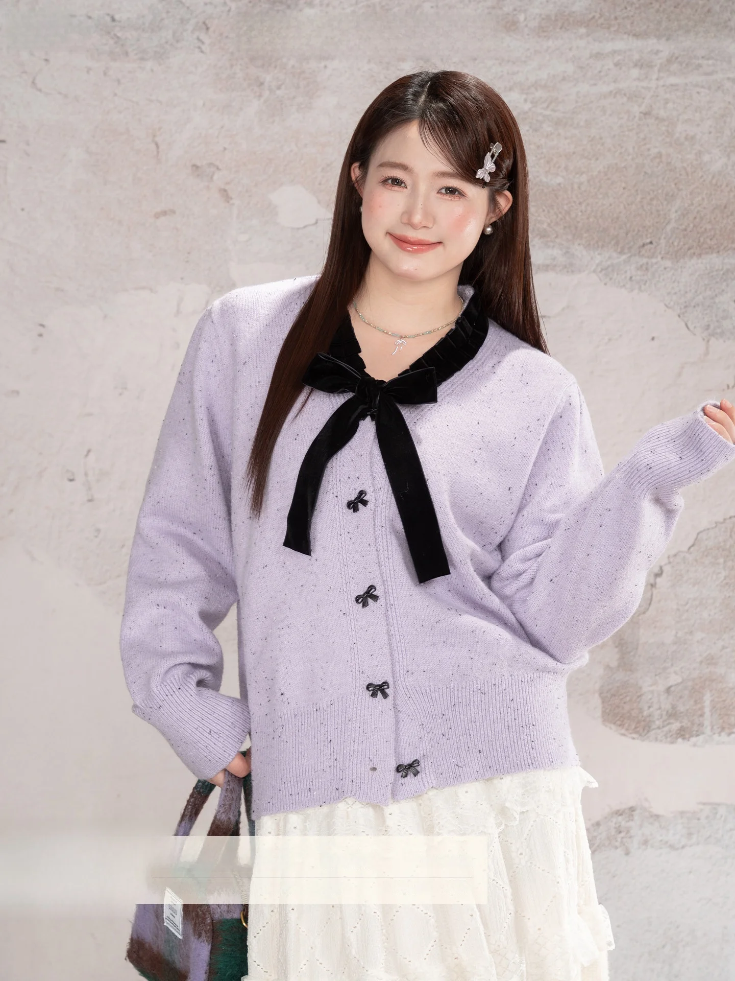 

Женский свитер Heynew больших размеров, мягкий, фиолетовый, в горошек, с V-образным вырезом, утепленный, с длинными рукавами, для осени и зимы