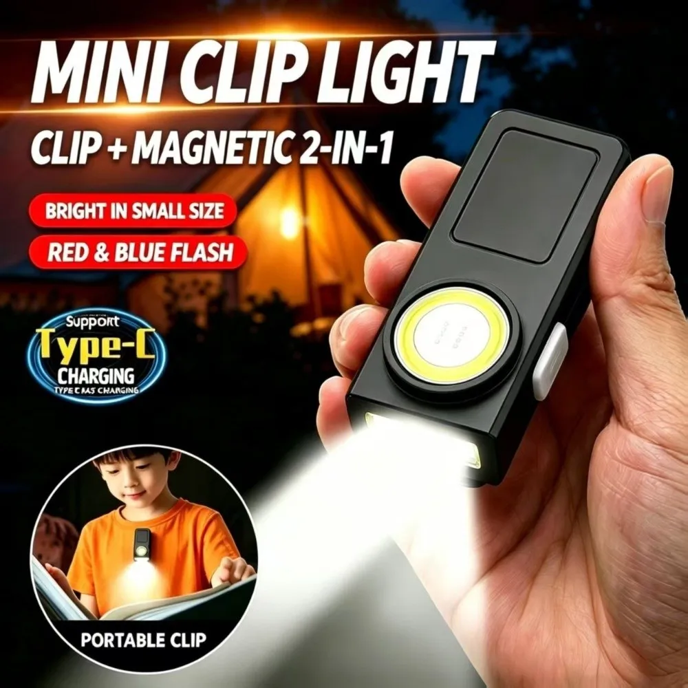 Plastic COB Clip Light Magnetic Attachment Integrated Clip Rechargeable Clip Light Rain Resistant Multiple Lighting Modes