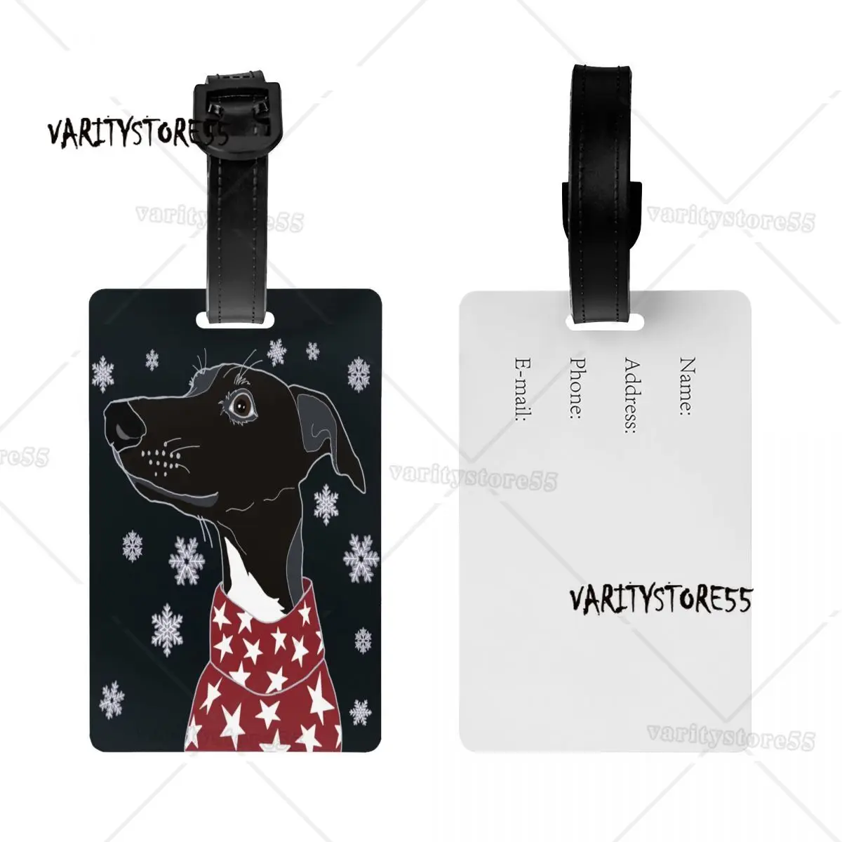 Custom Cute Winter Whippet Luggage Tag With Name Card Lurcher Greyhound Dog Privacy Cover ID Label for Travel Bag Suitcase