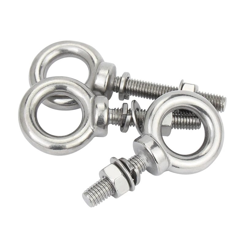 304 Stainless Steel M10 M12 M14 M16 M18 M20 M22 M24 M27 M30 Eyebolts with Nut Washer Marine Lifting Eye Ring Screws Set