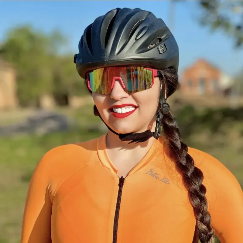 2 قطعة نظارات الدراجة حماية ركوب الدراجات Uv Mtb إطار السرعة عدسة عاكسة باللونين الأسود والأحمر #3