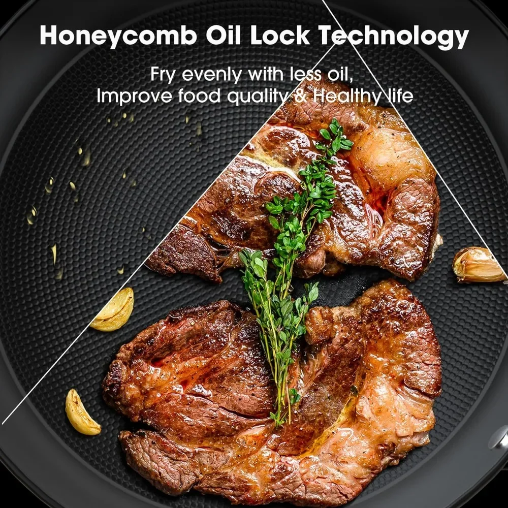 Non Stick Frying Pans - 8 inch & 10 inch Frying Pan Nonstick Set, Honeycomb Lock Oil Cast Iron Skillets, Dishwasher Safe