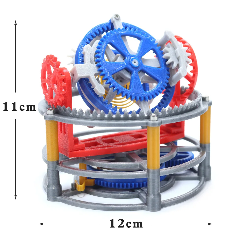 Reloj de péndulo mecánico de impresión 3D, modelo de Tourbillon de tres ejes, accionamiento de resorte de Metal, juguetes de descompresión de