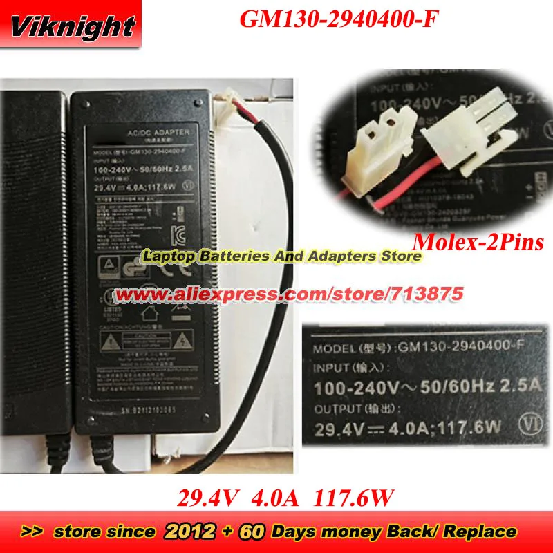 Genuine GM130-2940400-F AC Adapter 29.4V 4.0A 117.6W Power Adaprter for GVE with Molex 2Pins Power Supply