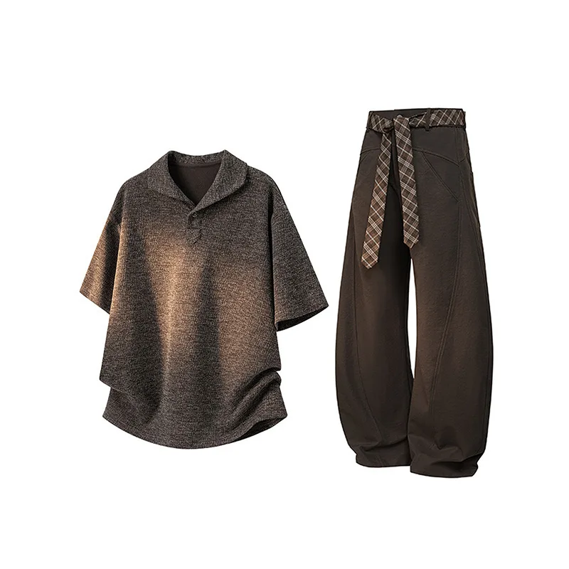 Vintage Suit Men's Fashion Teen Loose Short Sleeve Trousers Two-piece Set