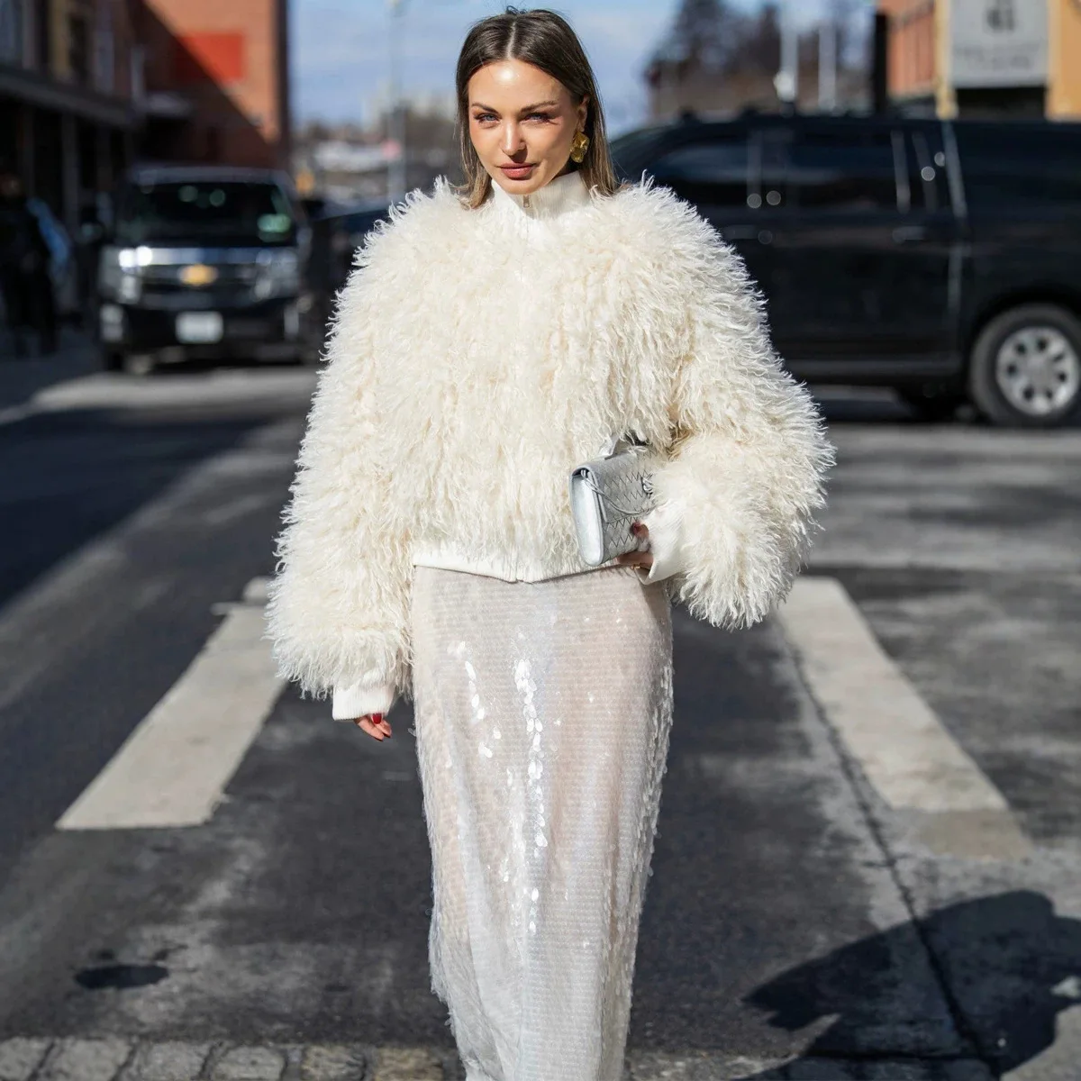 Women Faux Fur Coats Jackets Round Neck Short Coat Thick Warm Y2k Streetwear Jacket Elegant Work Outerwear Autumn Winter