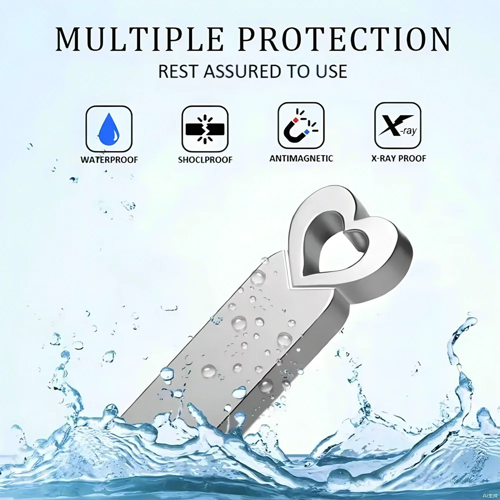 Mini unidad flash USB en forma de corazón de metal 64 GB rosa portátil Pen Drive 32 GB Memory Stick de alta velocidad 128 GB impermeable negro USB Sti