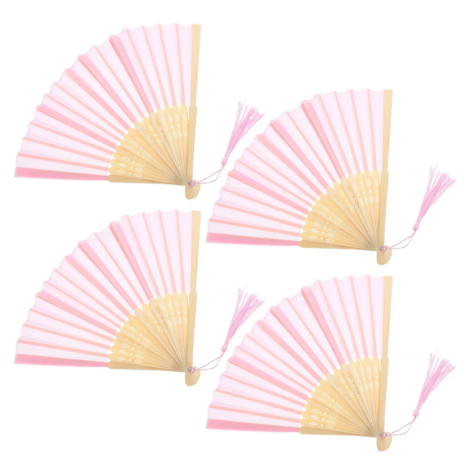 4Pcs Bamboo Silk Folding Fans Plain Portable Handheld Folding Fan for Wedding Bridal Shower Church Ceremony DIY Painting Craft