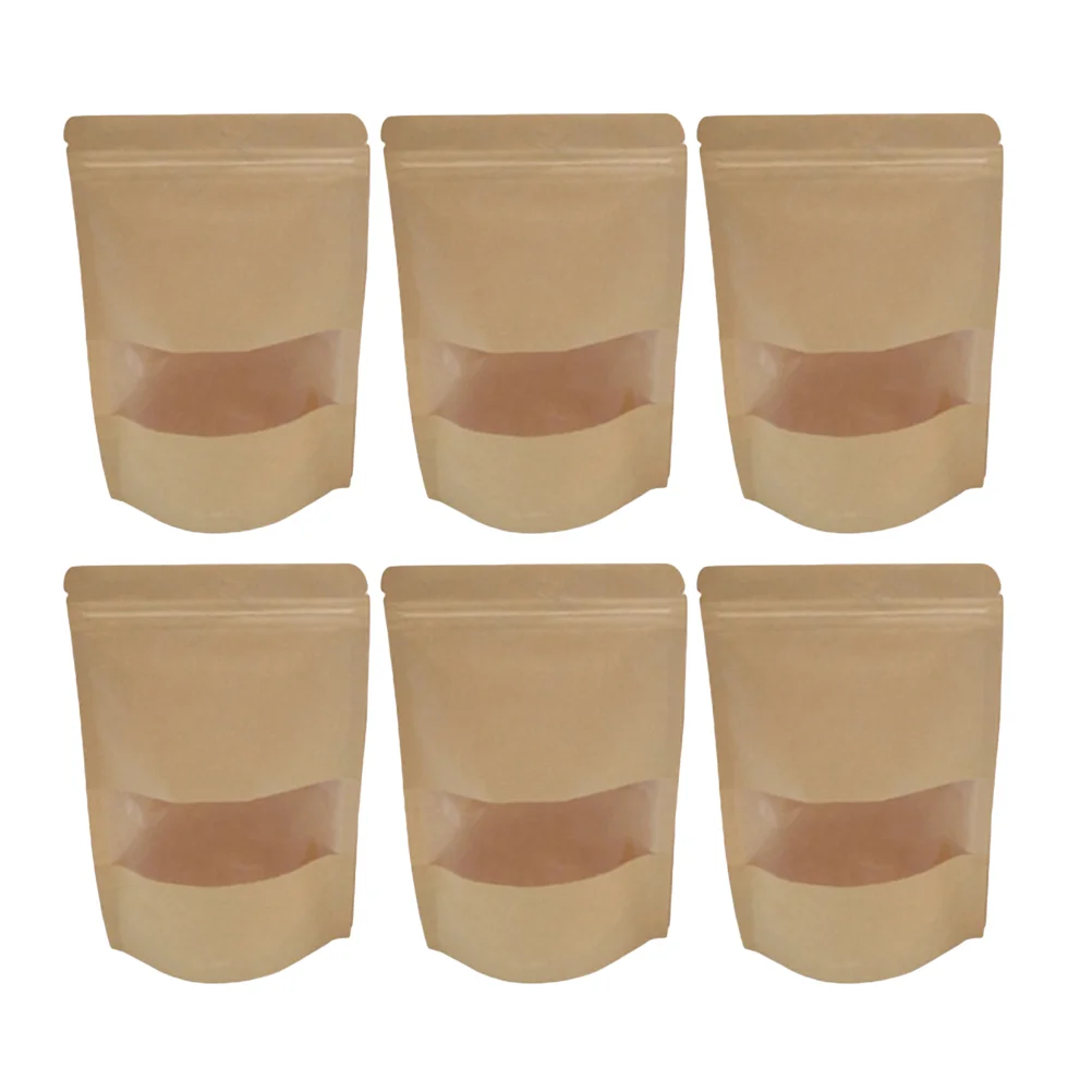 

25pcs Packing Kraft Papers Window Bag Stand up Gift Dried Food Fruit Tea Packaging Pouches Zipper Self Sealing Bags(12X20cm)