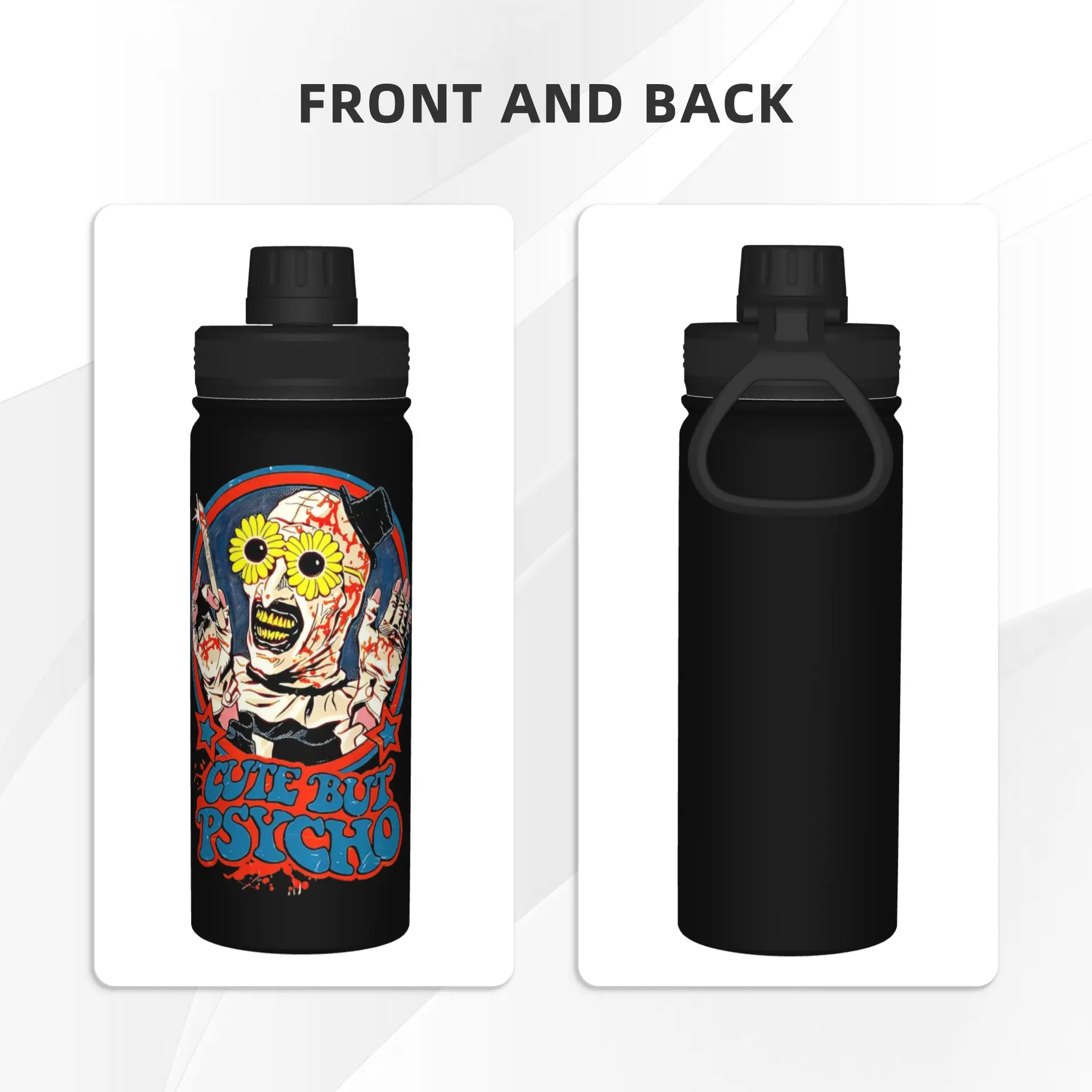 Cute but Psycho Terrifiers 18OZ Sports Insulated Kettle  Coffee Cups Vacuum Flask Smoothie Tea Mugs Spill Proof