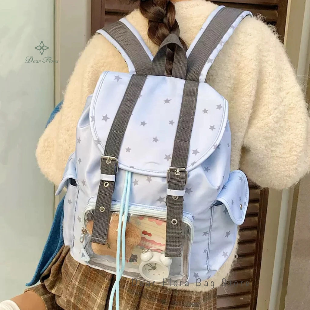 New Cute Cool SkyBlue Ita Backpack Sweet Girl Transparent Commuting Knapsack Women's Large Capacity DIY Display Student Rucksack