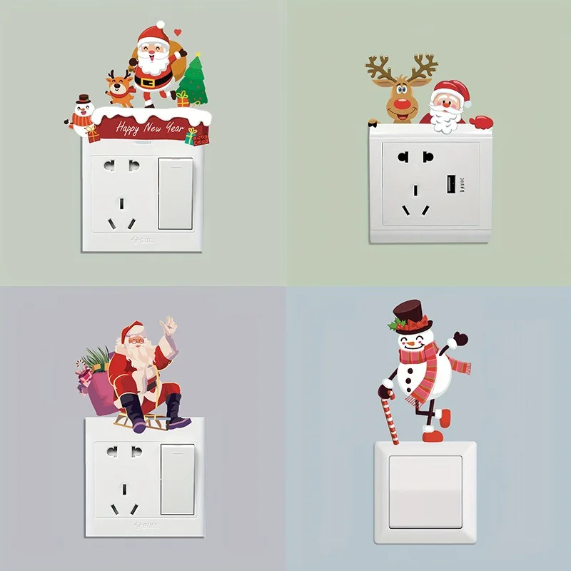 Cartoon Christmas Switch Sticker Santa Claus Elk Merry Chrstmas Home Room Socket Decor Wall Sticker Noel Happy New Year 2026