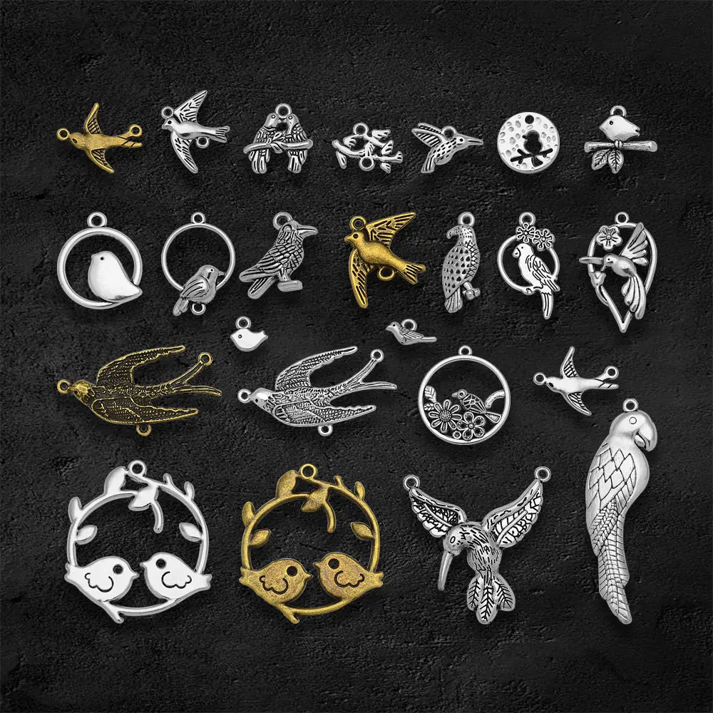 Antique Silver Plated Sparrow Bird Charms Parrot Swallow Pendants For Diy Bracelets Jewelry Making Findings Supplies Accessories