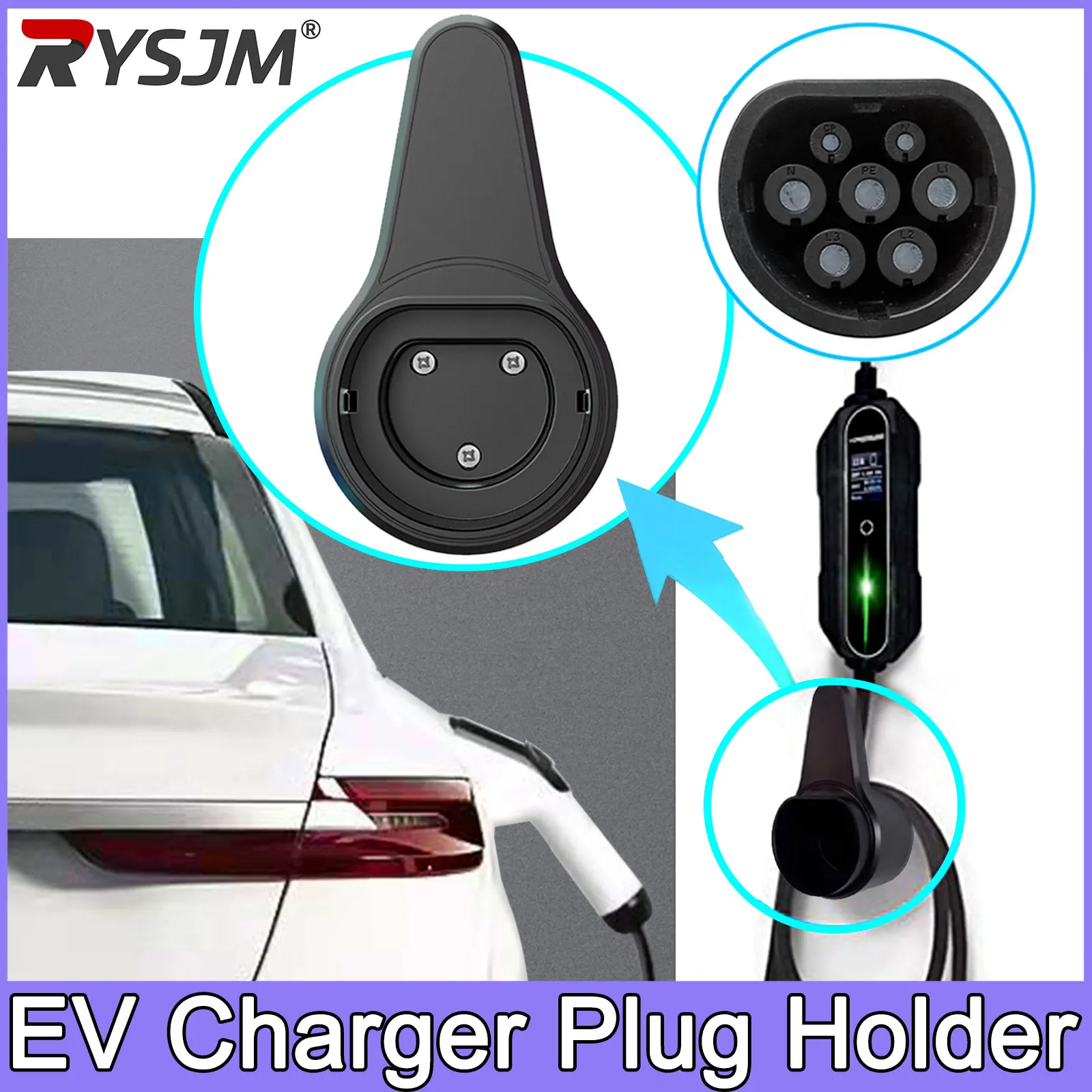 

Charging Cable Plug Stand Extra Protection Wallmounted Wallbox EV Charger Plug Holder for Electric Vehicle Type 2/Type 1