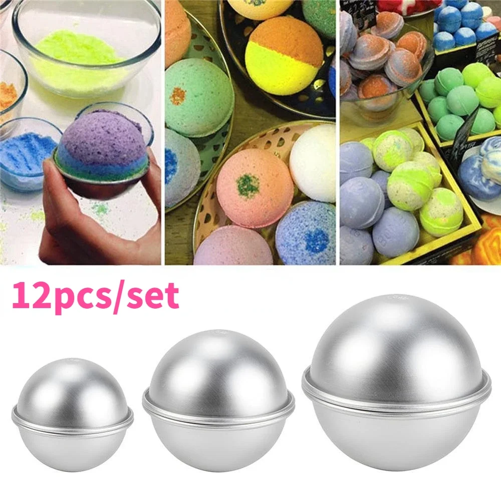 

12pcs Round Aluminium Alloy Bath Bomb Molds DIY Tool Salt Ball Homemade Crafting Gifts Semicircle Sphere Metal Bathroom Supplies