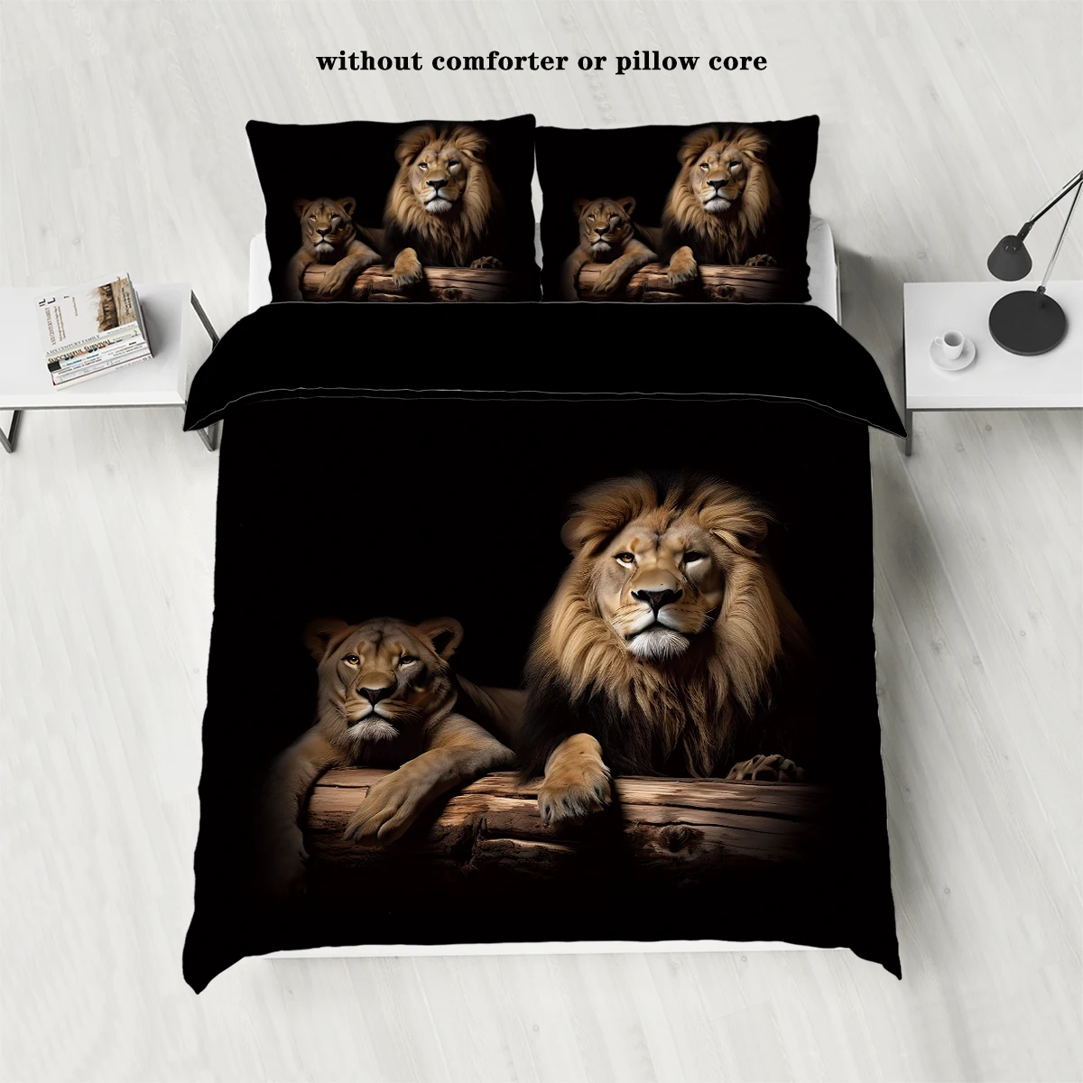 

3 pieces of down printed duvet cover set with lion pattern (1 duvet cover+2 pillowcases, without core), soft bedding