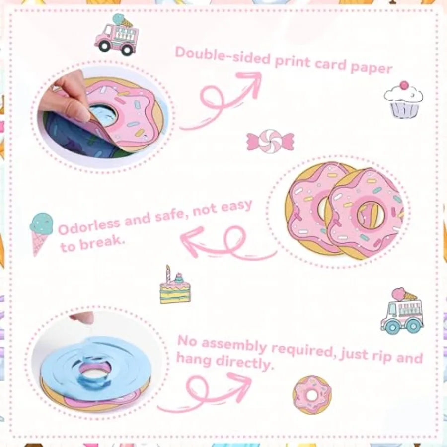 Sweet Comic Ice Cream Donut Hanging Swirl Party Decor Pastel Cartoon 2D Comic Donut Candy Party Ceiling Streamers for Girl Ice