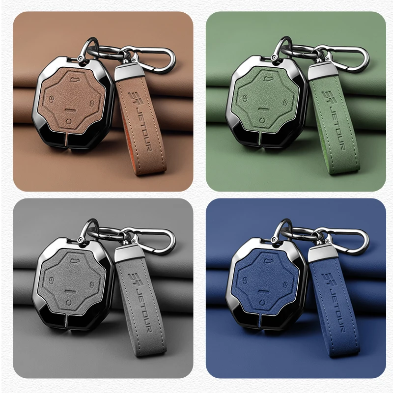 Zinc Alloy Leather Car Smart Remote Key Case Cover Holder Key Bag Shell For Chery Jetour Traveler 2023 2024 Protection Accessory