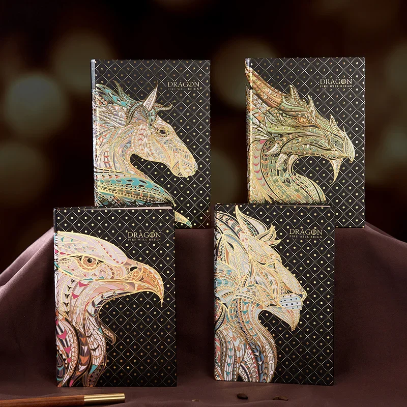 European Retro Embossed Three-dimensional Hot Stamping Notebook Diary Creative Dragon Color Page Illustration Hardcover Notebook