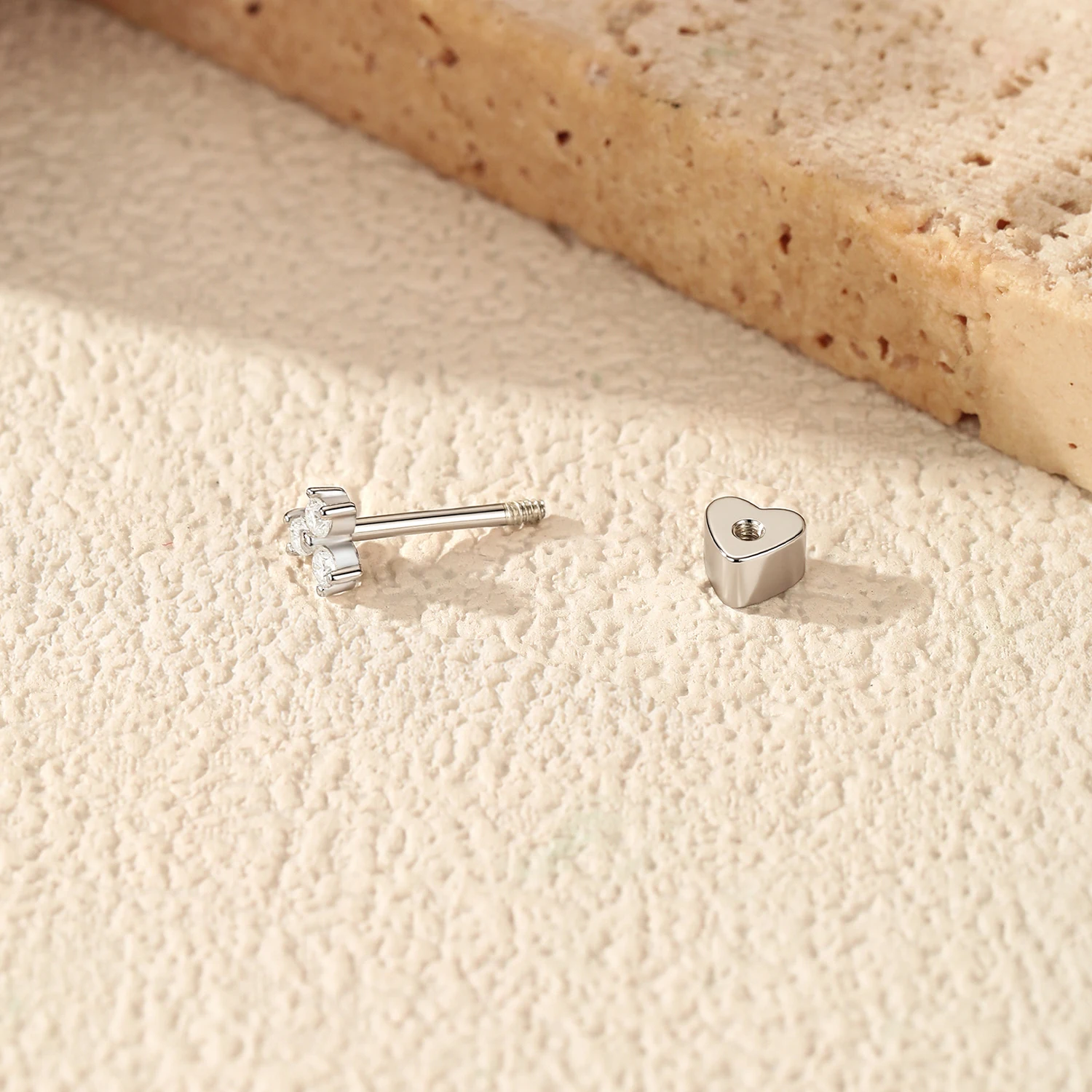 MODIAN Moissanite Cartilage Stud 925 Sterling Simple Stackable Triangle Heart Screw Stud Earrings For Women And Men Fine Jewelry - view 5