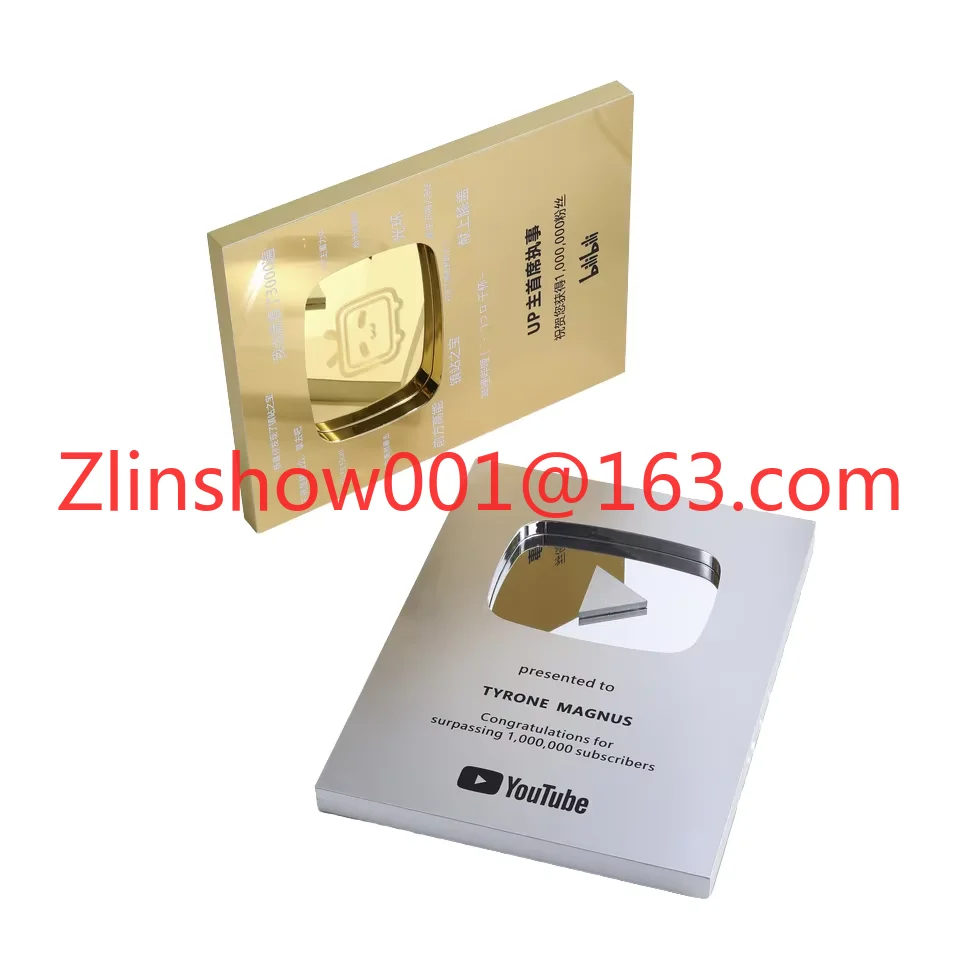 Custom Award Trophy Medal Plaque Coolest Gift with Play Button Silver & Gold Plaque YouTube Awards Wholesale