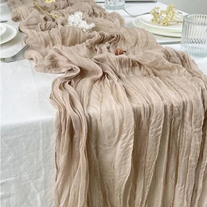 Semi-sheer gauze table runner sage cheesecloth, dining table, vintage wedding party, Christmas banquets, cake decoration 8 Main Sales Table Path - №3