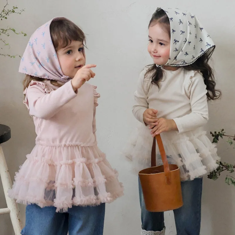 

Kids Girls Spring Autumn Princess Ruffled Tulle Dress Layered Mesh Skirt Long Sleeve Cute Casual Daily Wear Party Outfit