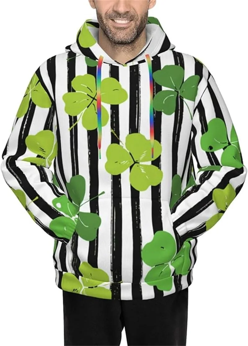 3d Print St. Patrick's Day Clover Pattern Hoodies For Men New In Casual Pullover Sweatshirts Clothes Mens Oversized Tracksuit
